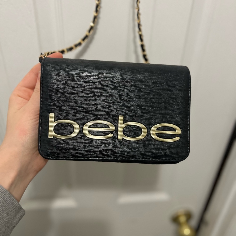 Bebe Black and Gold Crossbody Bag